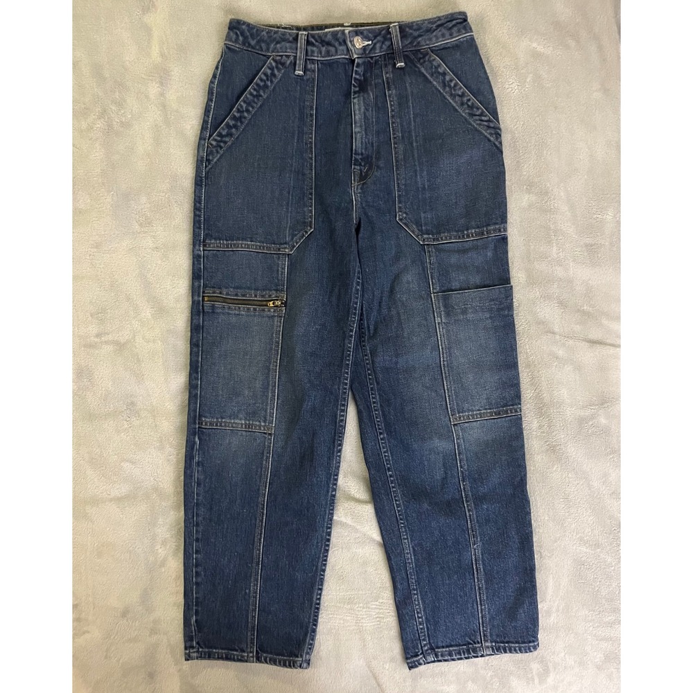 Mother Superior 26 Private Zip Pocket Ankle Utility Jeans High Rise Cargo Denim